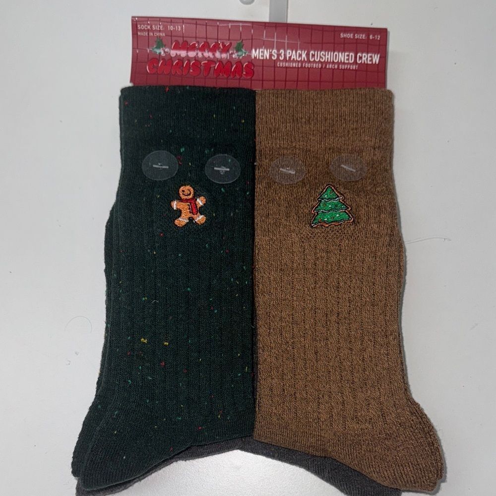 🔥Festive Christmas Cushioned Crew Socks - Green and Brown New 3 pack New